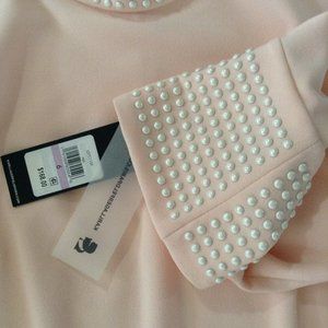 Karl Lagerfeld Paris Women's Mock Neck Bell Sleeve Sheath Dress. Size 6, blush.